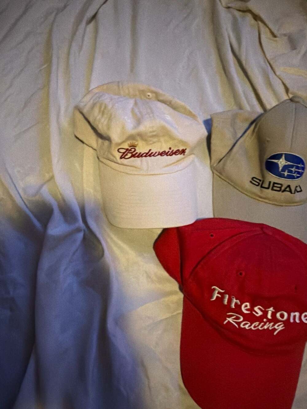 Lot of 4 Baseball Caps: Budweiser, Subaru, Firestone Racing, U.S. Polo Assn.